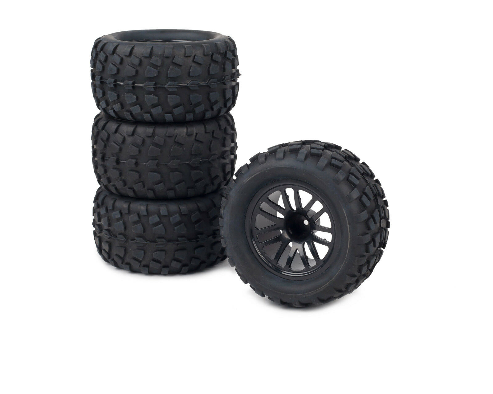 4pk Wheels For Traxxas Stampede Vxl / Slash Blacked Out Rim W/ Tires 1/10 12mm